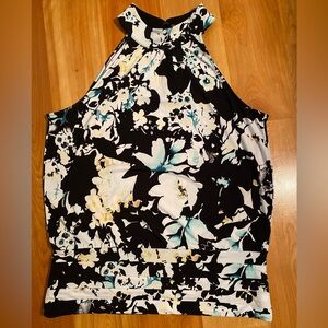 White Hose Black Market Spring Garden Black Halter Top - NWT